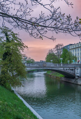 Slovenian capital Ljubljana views from the riverside and the city center