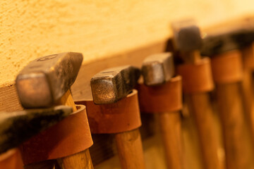 Wood working hammers on a wall