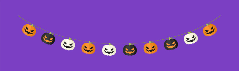 Cute Jack O Lantern Evil Pumpkin Garland for Halloween. Simple banner hanging party classy decor vector element.