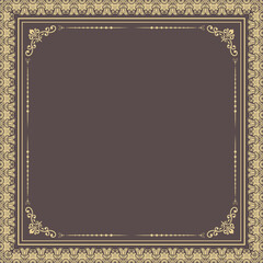 Classic golden square frame with arabesques and orient elements. Abstract ornament with place for text. Vintage golden pattern