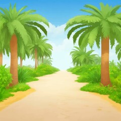 Path leading to the palm grove illustration