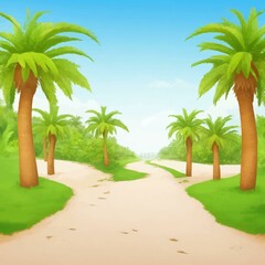 Path leading to the palm grove illustration