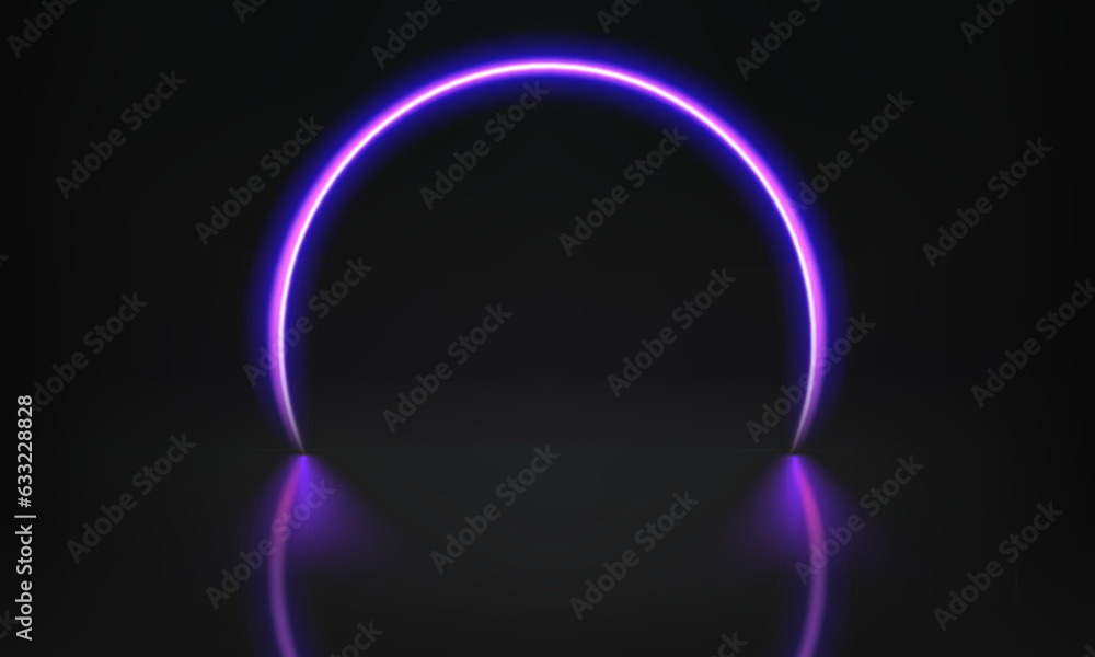 Poster abstract studio with glowing vibrant neon light. 3d vector illustration
