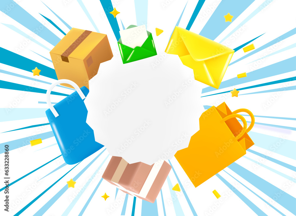 Poster postage delivery concept. 3d vector illustration with copy space