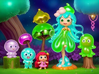 Fototapeta premium Cute Slime Creatures Christmas, Generative AI Illustration