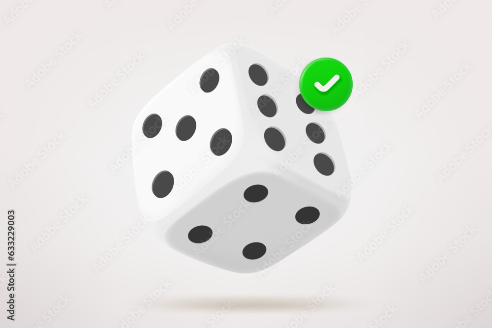 Poster White dice with checkmark. 3d vector icon