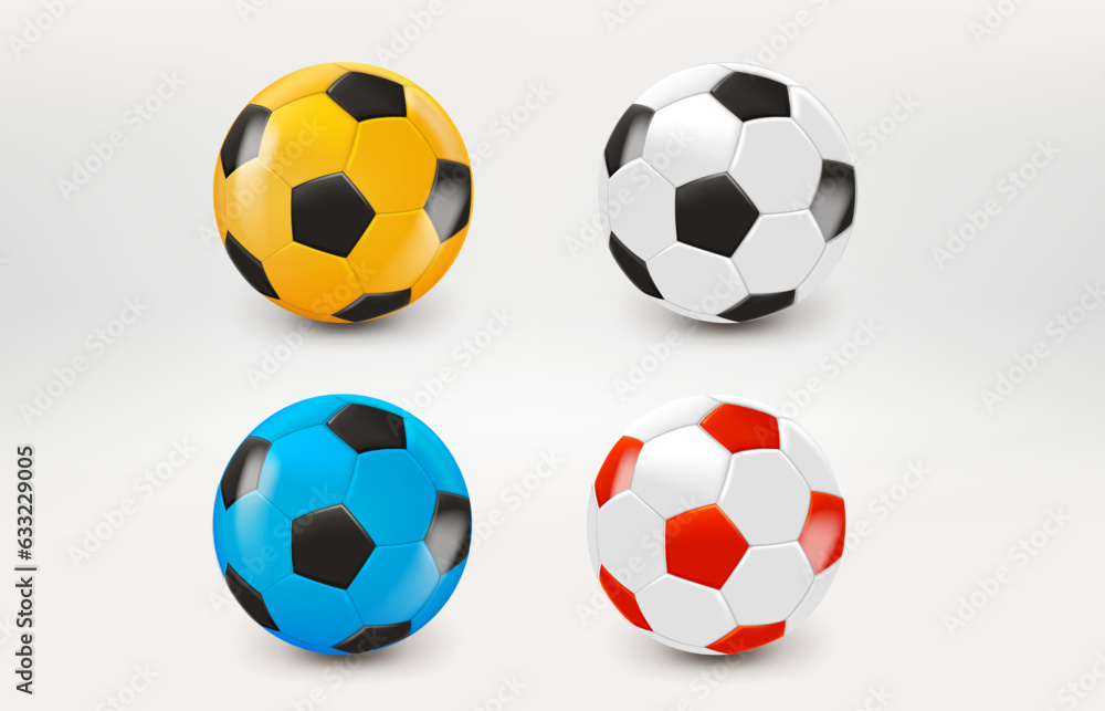 Poster color soccer ball icon with green check mark. 3d vector icon