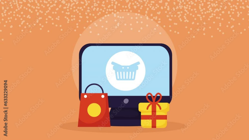 Poster desktop computer tech ecommerce animation