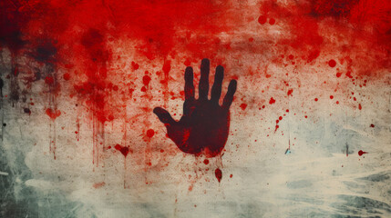Bloody Handprint on Grungy White Horror Background AI Generative