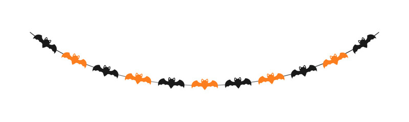 Cute Halloween Bats Garland Silhouette. Simple hanging party banner classy decor vector element.