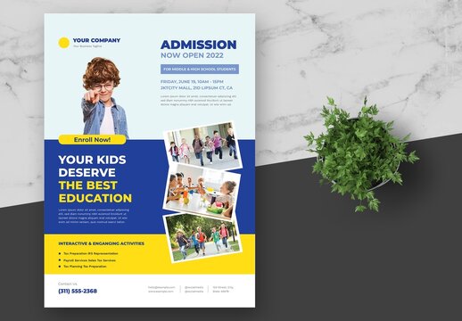 Blue Yellow School Admission Flyer