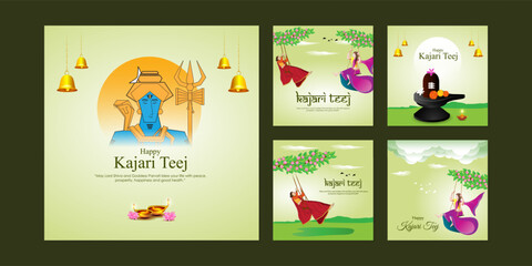 Vector illustration of Happy Kajari Teej social media feed set template