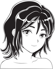 Black and white anime girl portrait