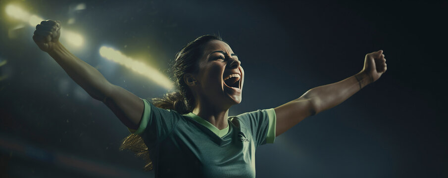 Female Football Player Celebrates