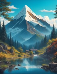valley, mountains, hills, trees landscape generated ai