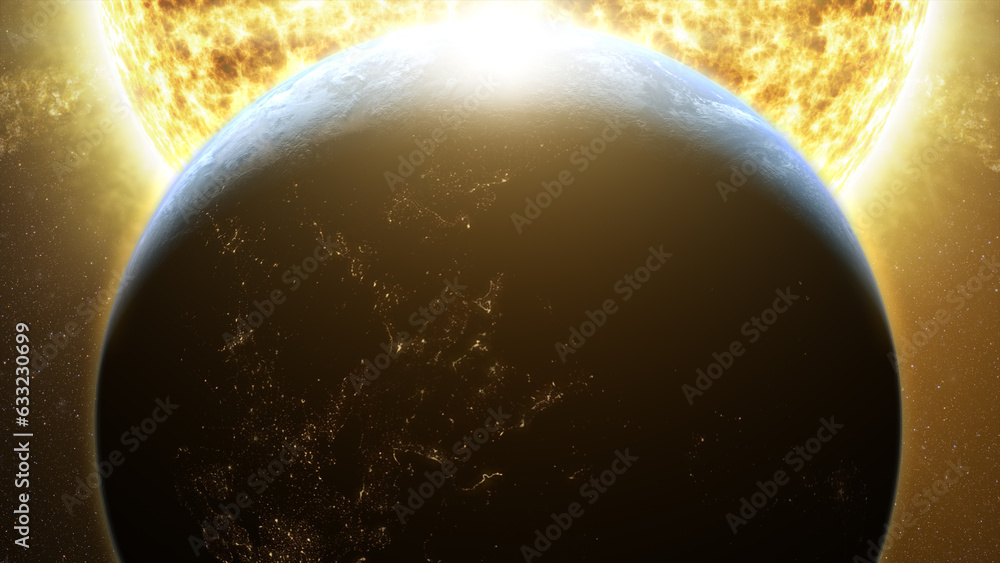 Aufkleber A captivating motion graphic visuals of planet Earth passing the Sun causing an eclipse that partially obscuring the solar brilliance