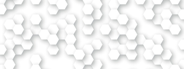 Hexagons background. White geometric background with hexagons. Vector illustration with honeycomb in realistic style.