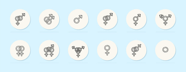 Gender identity line icon. LGBT, masculinity, femininity, transgender, queer. Pastel color background. Vector line icon for business