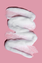Foam textures. Cosmetic smears of cream texture on a pink background. Skin care.