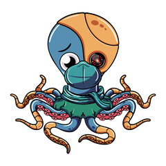 Cartoon cyborg octopus character comics. Illustration for fantasy, science fiction and adventure comics