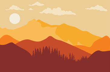 Sunset over mountains minimalism