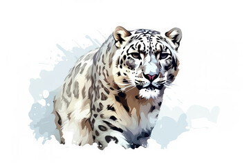 Snow Leopard, Minimalist Style, White Background Cartoonish, Flat Illustration.. Generative AI