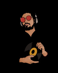 Man holding vinyl disc - black background
