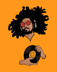 Man holding vinyl disc - orange background