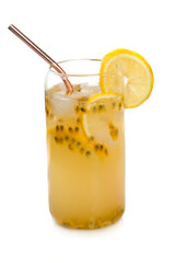 Icy cold drink with lemons and passion fruit