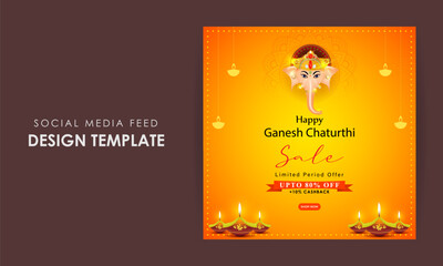 Vector illustration of Happy Ganesh Chaturthi Sale social media story feed mockup template