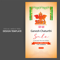 Vector illustration of Happy Ganesh Chaturthi Sale social media story feed mockup template