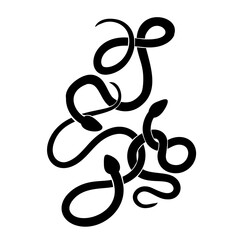 Vector illustration with tangled snakes. Monochrome clipart with predatory cobras. Reptile silhouette
