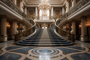 Obraz premium Grand Villa With A Majestic Staircase, Generative AI 