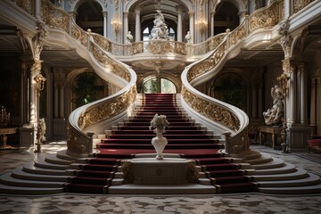 Fototapeta premium Grand Villa With A Majestic Staircase, Generative AI 