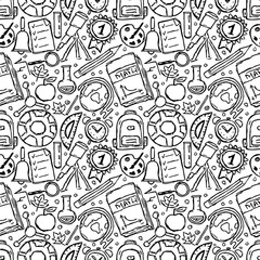Obraz premium School pattern. Back to school. Doodle school background. Seamless school vector illustration