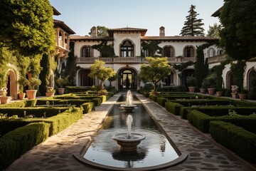 Fototapeta na wymiar Villa With A Picturesque Courtyard, Generative AI