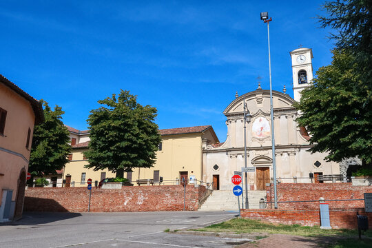 Copiano characteristic ancient village vision square church houses detail Po Valley