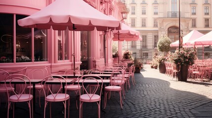 street cafe in the city. pink color