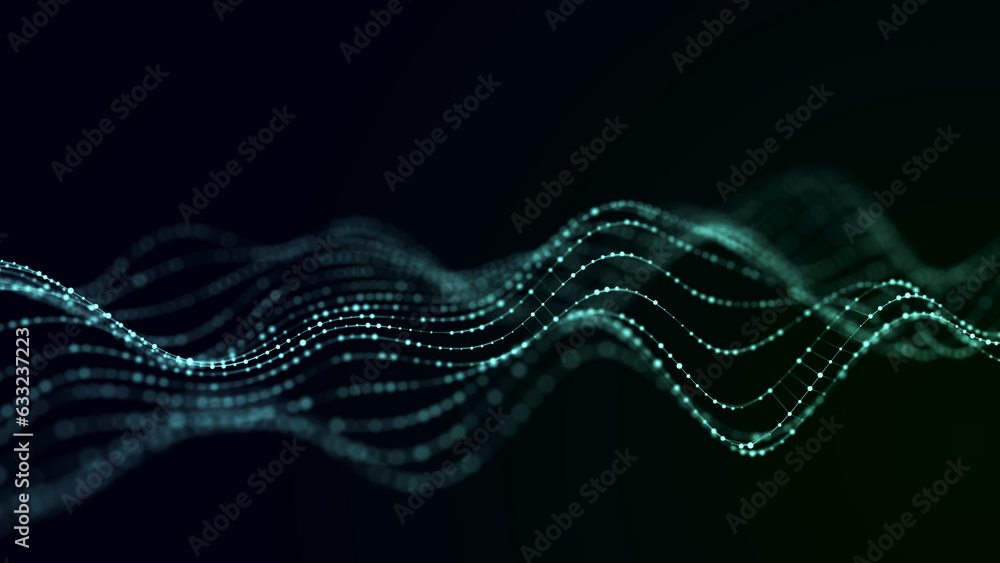 Poster futuristic wave of smooth lines.wire network technologies.cyber security background. 3d rendering.