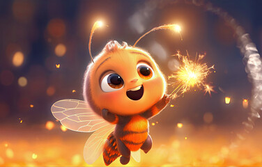 Deformed cute firefly character