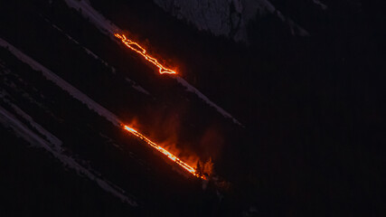 The mountain fires of the Tyrolean Zugspitz Arena 2023 near Ehrwald, Reutte, Tyrol, Austria