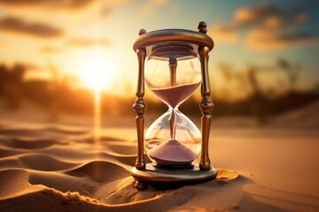 Mysterious ancient hourglass in the desert, counting down the remaining time