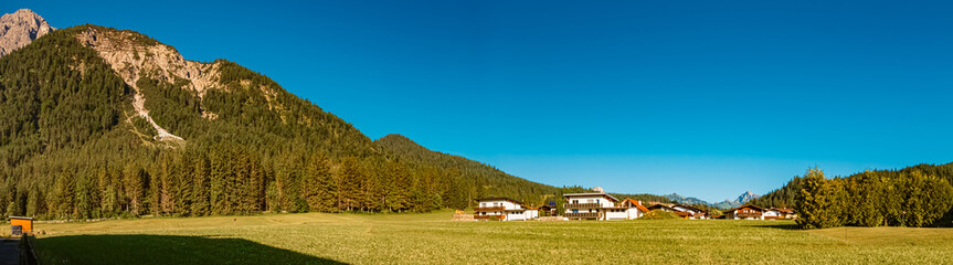 Fototapeta na wymiar High resolution stitched alpine summer panorama near Heiterwang, Reutte, Tyrol, Austria