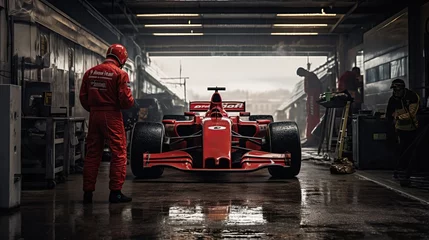  The pit lane of a red racing car. Team work © Oleksii Halutva