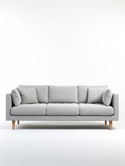 stylish gray sofa on wooden legs on white background - created using generative AI tools