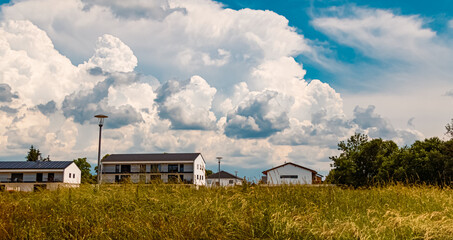 Beautiful summer view with dramatic clouds near Landau, Isar, Bavaria, Germany