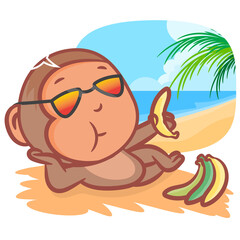 Obraz na płótnie Canvas I love summer little monkey on the beach