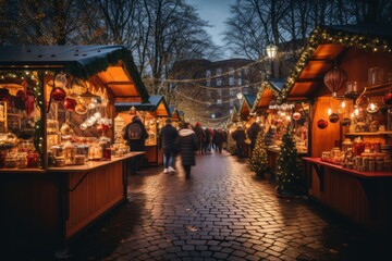  Festive Christmas Market With Colorful Decoration, Generative AI