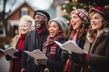  Group Of Carolers Singing Christmas Song, Generative AI
