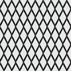 Expanded metal steel mesh seamless vector pattern, black and gray tone